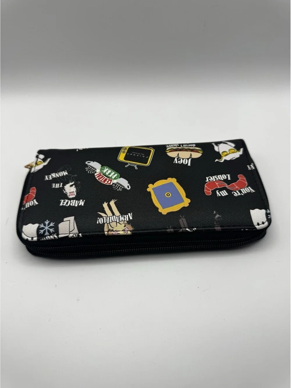 FRIENDS TV Show Allover Doodle Print Zip Around Wallet Black Central Perk